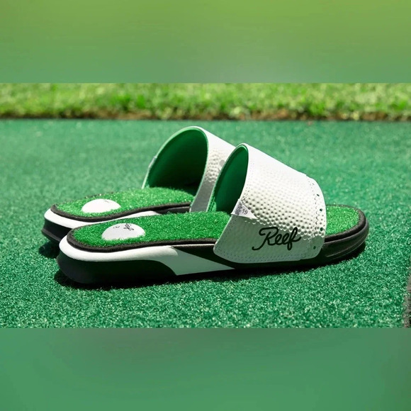NWOB Reef Men’s Mulligan Slides in White/Green in size 9 - Picture 1 of 8